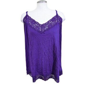 Womens Y2K 2000s Lace Trim Cami Tank Top Purple Stretch Plus 4X Retro Straps